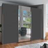 Monaco 3000 Graphite Decor Large Sliding Door Wardrobe with Mirror - Pendle Village Furniture